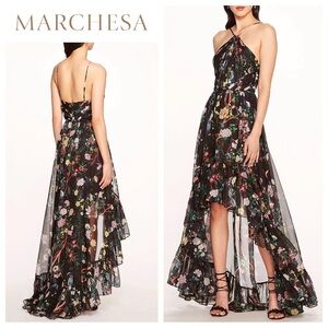 MARCHESA NOTTE Flowering Halter High-Low Gown